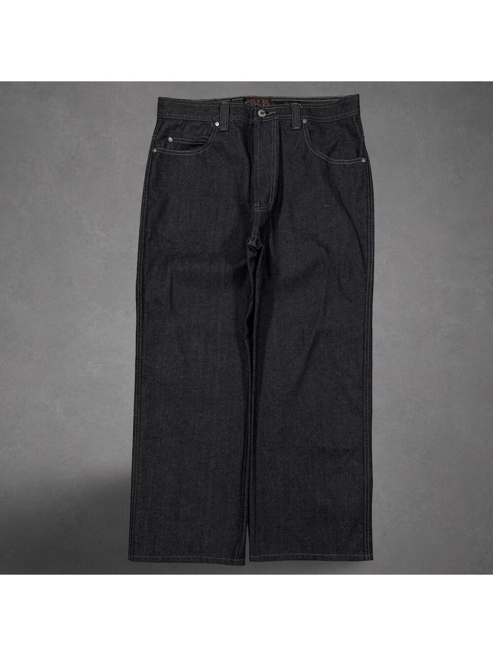 Rock N Run Relaxed Black Jeans 36x34 Baggy Wide Leg Y2K